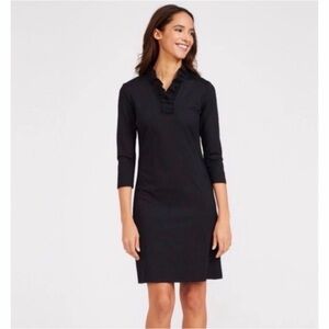 J McLaughlin Ruffle Neck Sheath Black Catalina Dress Stretch Jersey XS